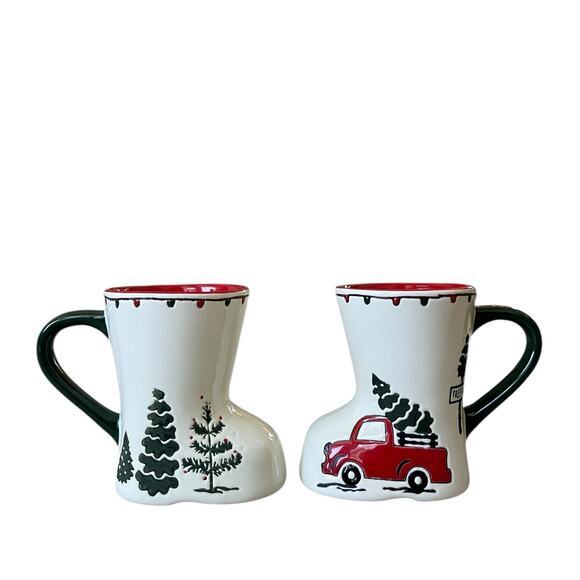 Potter's Studio Red Truck w Christmas Trees Boot-Shaped Coffee Mug 12oz Set of 2 - Picture 9 of 14